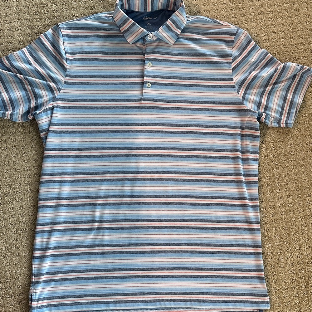 johnnie-O Blue and White Striped Polo